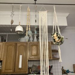 Boho Macrame Hanging Planter with Glass and Agate Accents