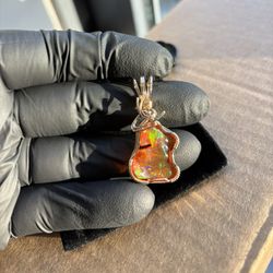 14k Gold Mexican Fire Opal Pendant