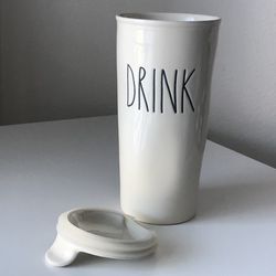 ~Rae Dunn~"Drink"~Travel Mug Tumbler~Tall Coffee/Tea Cup Mug~NEW~