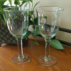 (2)  16 Oz Large Wine/ Water Goblets- Elegant Clear Glass With Slight Green Tint 