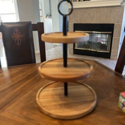 Rustic Acacia and Metal 3-Tier Tray