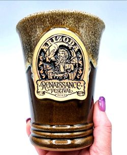 2013 Grey Fox Pottery AZ Renaissance Festival Brown Hand Made Goblet Mug Ren Fair Medieval Pottery
