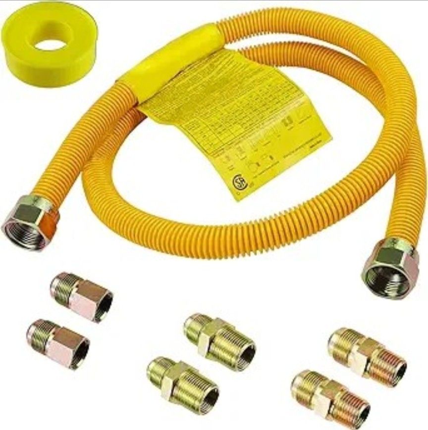 Gas Line Kit, Flexible 4', 6 Brass Connector Fittings, Dryer Stove NEW