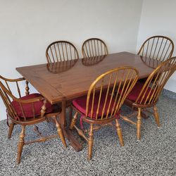 Vintage Dinning Table, Cover Pad & 6 Chairs