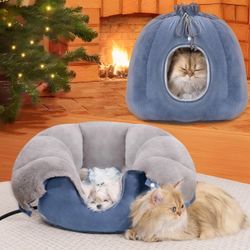 Heated Cat Bed,Versatile Heated Cat Bed Indoor for All Seasons, Soft & Cozy Heated Pet Bed with Timer & Temp Adjustable, Heated Bed for Indoor Cat&Sma
