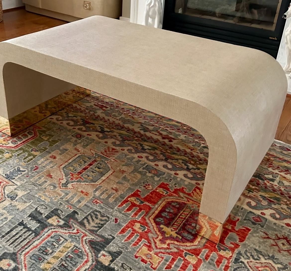 Modern Waterfall Raffia Grasscloth Coffee Table