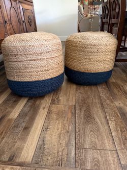 Set of 2 Braided Jute Poufs