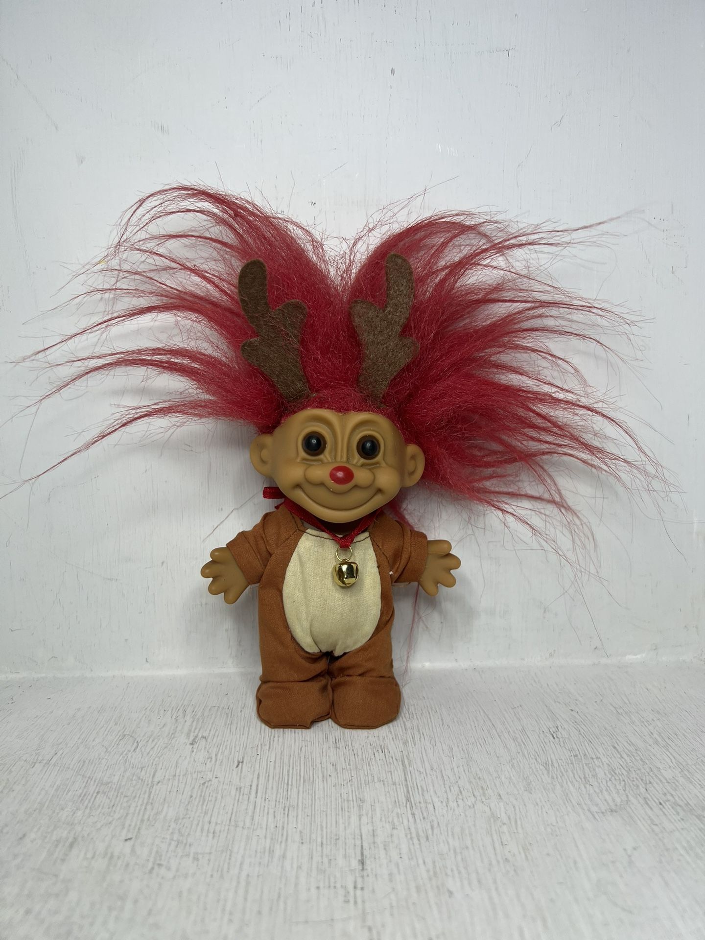 Vintage 1990s Russ Berrie My Lucky Troll Doll - Rudolph the Red-Nosed Reindeer