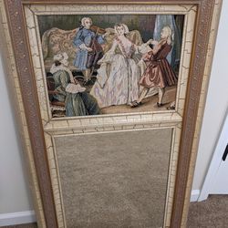 Antique French Provincial Tapestry Mirror