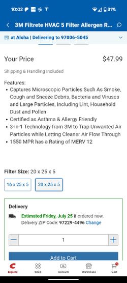 3M Filtrete HVAC 5" Filter Allergen Reduction, 2-pack