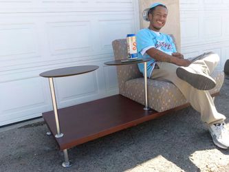 Retro lounge chair and swivel tables