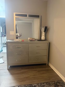 Gray 6-Drawer Dresser with Mirror