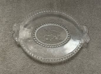 Antique Gillinder & Sons Glass Company Oval Handled Platter - The Dying Lioness