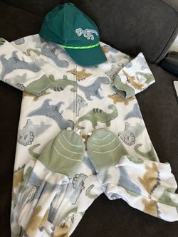 Baby Dinosaur Fleece Romper and Cap Set