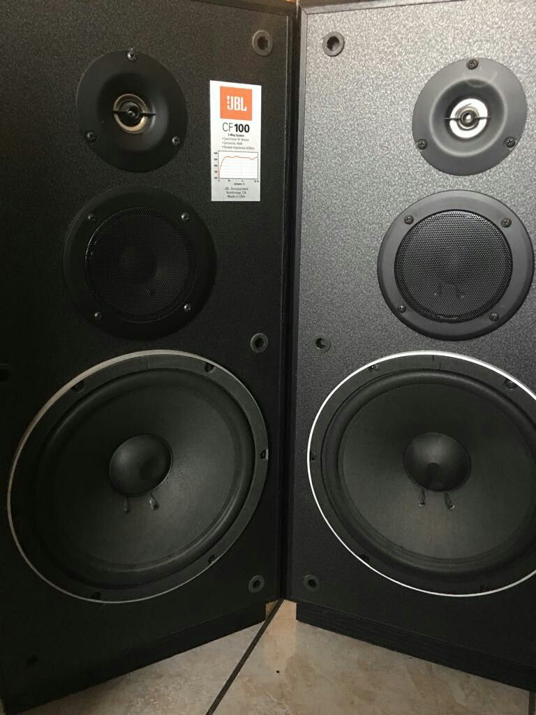JBL CF 100 Three Way Tower Floor Black Speakers 27 × 10.5 inches ( A pair)