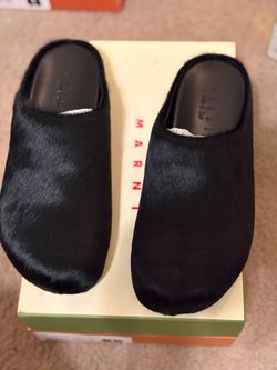 Marni Black Calf Hair Mule Slides