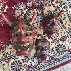 Set Of 3 Authentic Handmade Japanese Masks Hannya