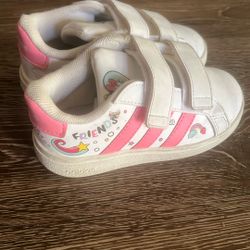 adidas Girls Athletic Sneakers Minnie Mouse Daisy Duck White Pink Disney Size 8