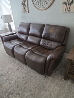 Brown Leather Power Reclining Sofa