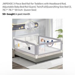 JWPEHOE 3-Piece Bed Rail for Toddlers with Headboard Rod, Adjustable Baby Bed Rail Guard (78.7 * 78.7 * 74.8 Inch-King Size)