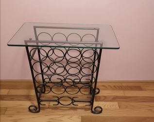 Vintage Black Metal & Glass Top Floor Wine Rack – 17-Bottle Storage Console Table
