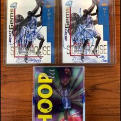 “Jerry Stackhouse!!” 1995 Signature Rookies Autographs: (3) #H3, #DG2 & Promo #4, + Classic Acrylic $5.00 Phone Card. UNSCRATCHED!!! 😎