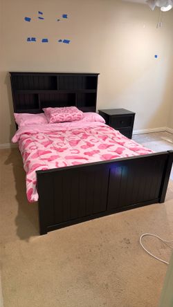 Full Size Bed frame with Mattress and Nightstand