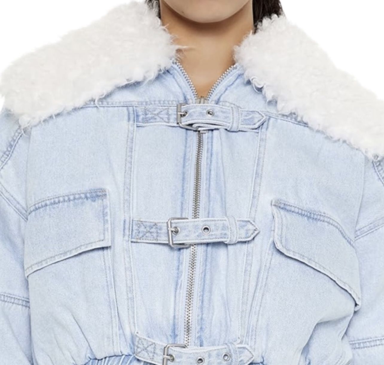 Plus Size Faux Shearling Denim Jacket size 0X