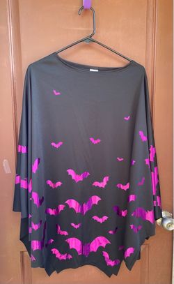 Black Bat Print Oversized Poncho Top