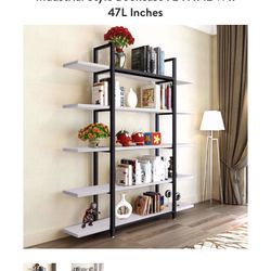 (NEW) 5-Tier Bookshelf, Vintage Industrial Style Bookcase 72 H x 12 W x 47L Inches