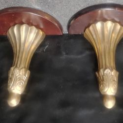 Pair Of Brass And Wood Shelves