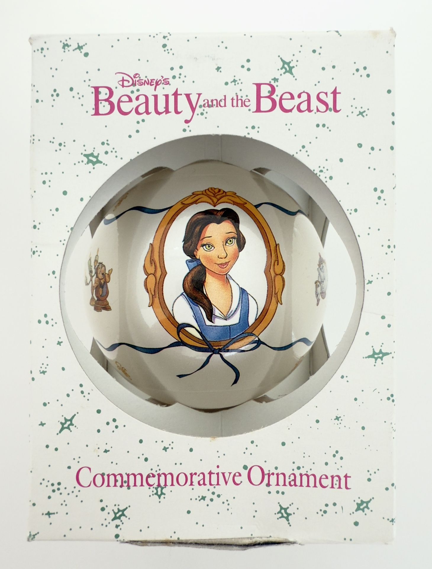 Vintage 1991 Disney “Beauty and the Beast” Schmid Christmas Ornament 10.5” round *Reduced