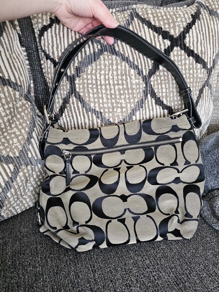 Coach signature hobo bag Silver with black