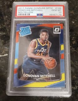 2017 Panini Donruss Donovan Mitchell Rated Rook OPTIC RED/YELLOW PSA 10