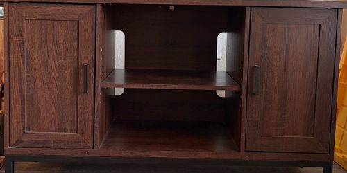 Dark Brown Wood TV Stand with Cabinet Doors