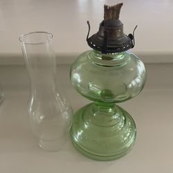 Antique Green Oil Lamp 20 Inches Tall