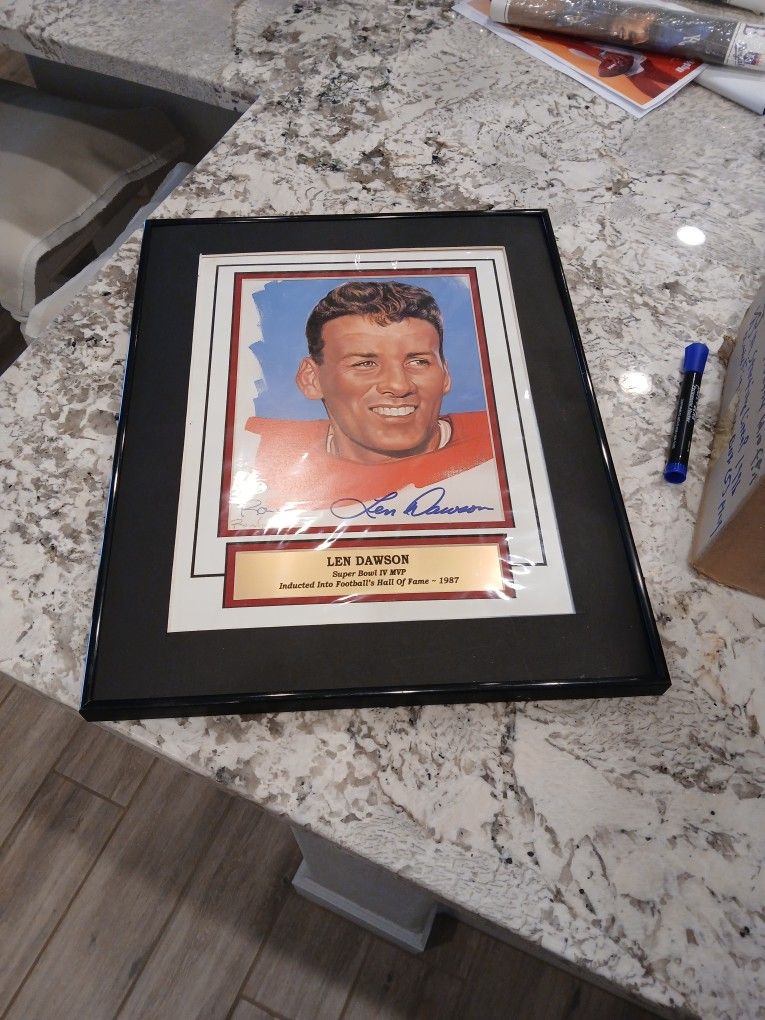 Len Dawson Autograph Framed Portriat