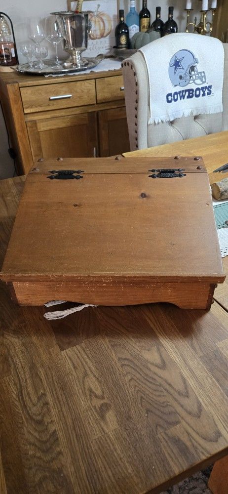 Vtg Wooden Writing Desk Wooden Bread Box 
