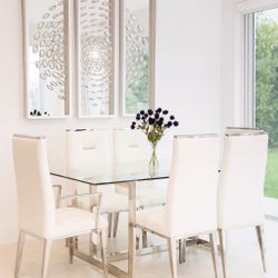 🔥 Modern Glass Dining Table + 6 White Chairs – Luxury Vibes! 🔥
