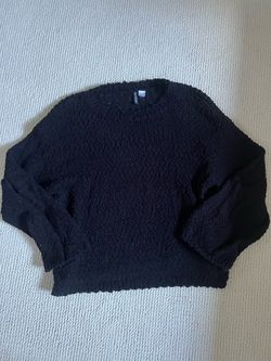 Black Textured Knit Crewneck Sweater