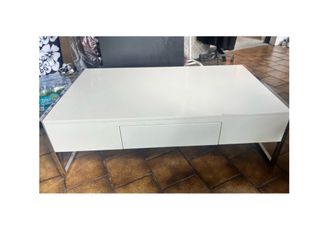Modern White Coffee Table with Chrome Frame & Storage