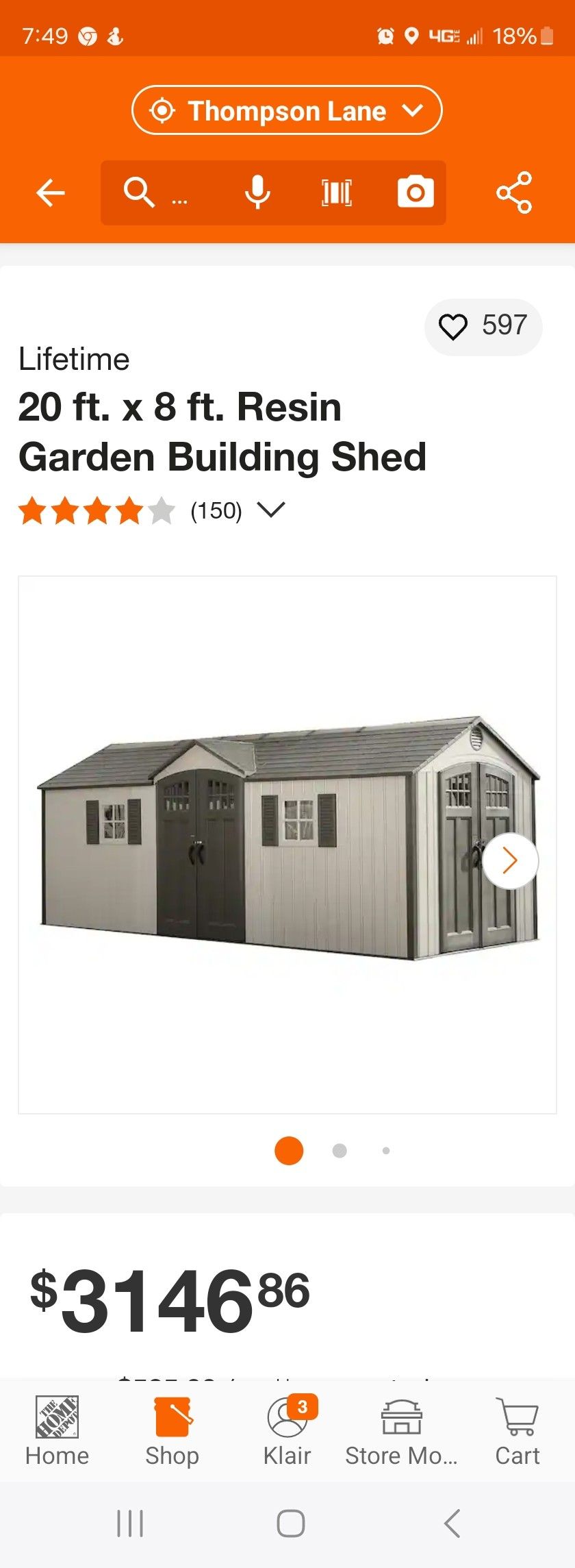 Lifetime
20 ft. x 8 ft. Resin Garden Building Shed