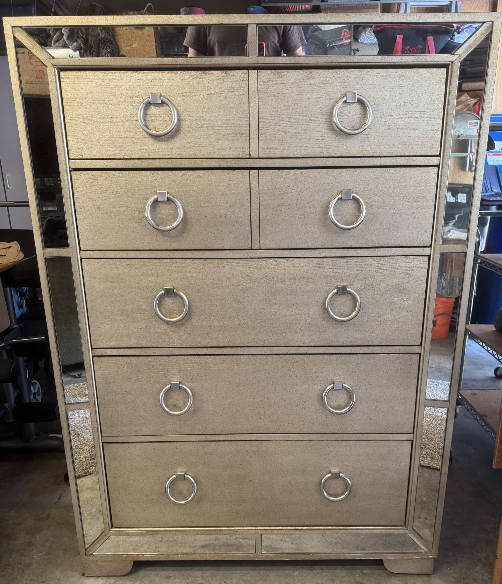 Z Gallerie Pulaski Farrah 5 Drawer Chest with Mirror Panels in Metallic