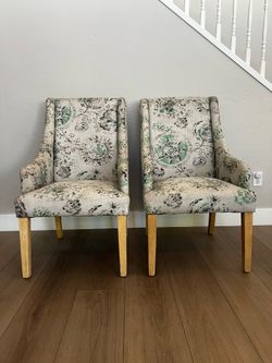 TWO Oversized Cost Plus World Market Accent Armchairs With Natural Wood Legs