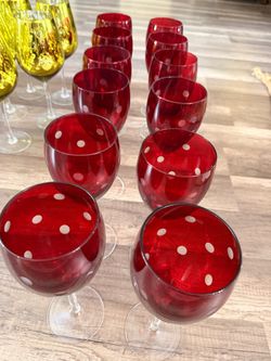 Red polka-dot wine glasses set of 12