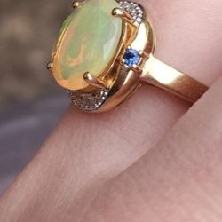 10k Gold Ethiopian Opal Ring With Diamonds And Saphires