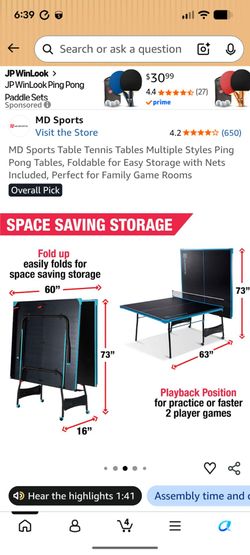 MD Sports Foldable Ping Pong Table with Net