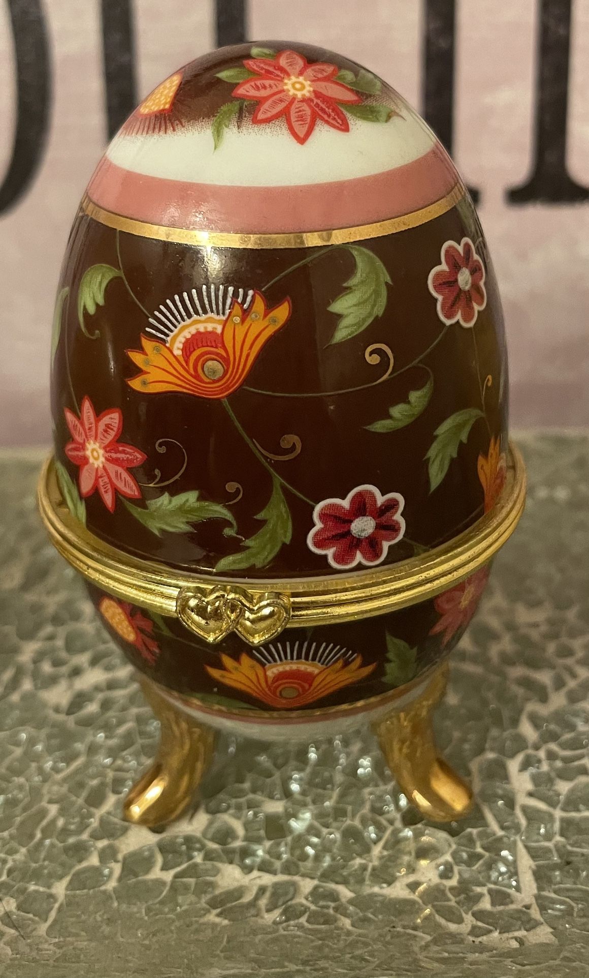 Vintage Porcelain Collectible Floral Egg Trinket