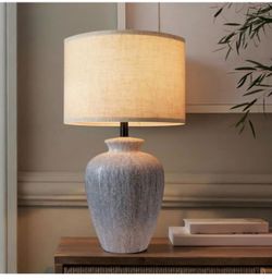 Ceramic Table Lamp with Linen Drum Shade