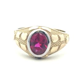 Men’s 14k Yellow Gold Nugget Red Stone Ring Size 10 GP3132553